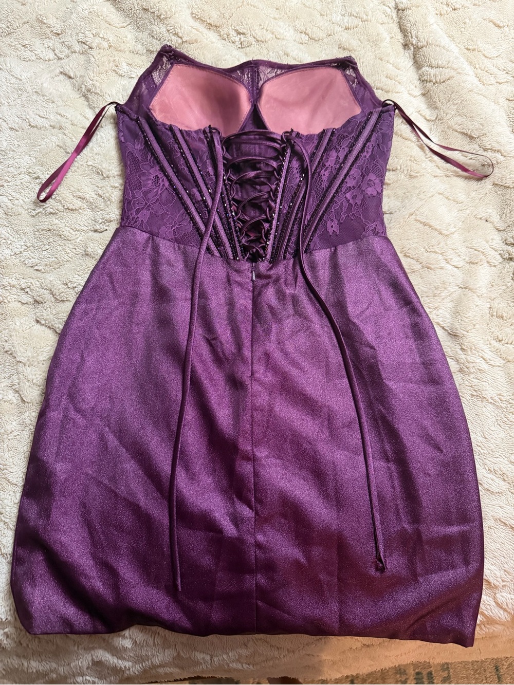 Purple Lace-Accent Strapless Dress